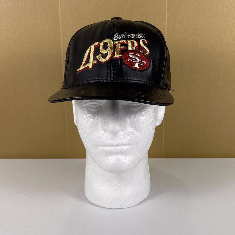 Vintage 90s San Francisco 49ers Black Leather Snapback Hat NFL
